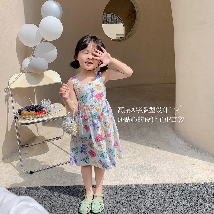 Đầm Sát Nách In Hoạt Hình Kiểu Hàn Quốc Dễ Thương Cho Bé Gái