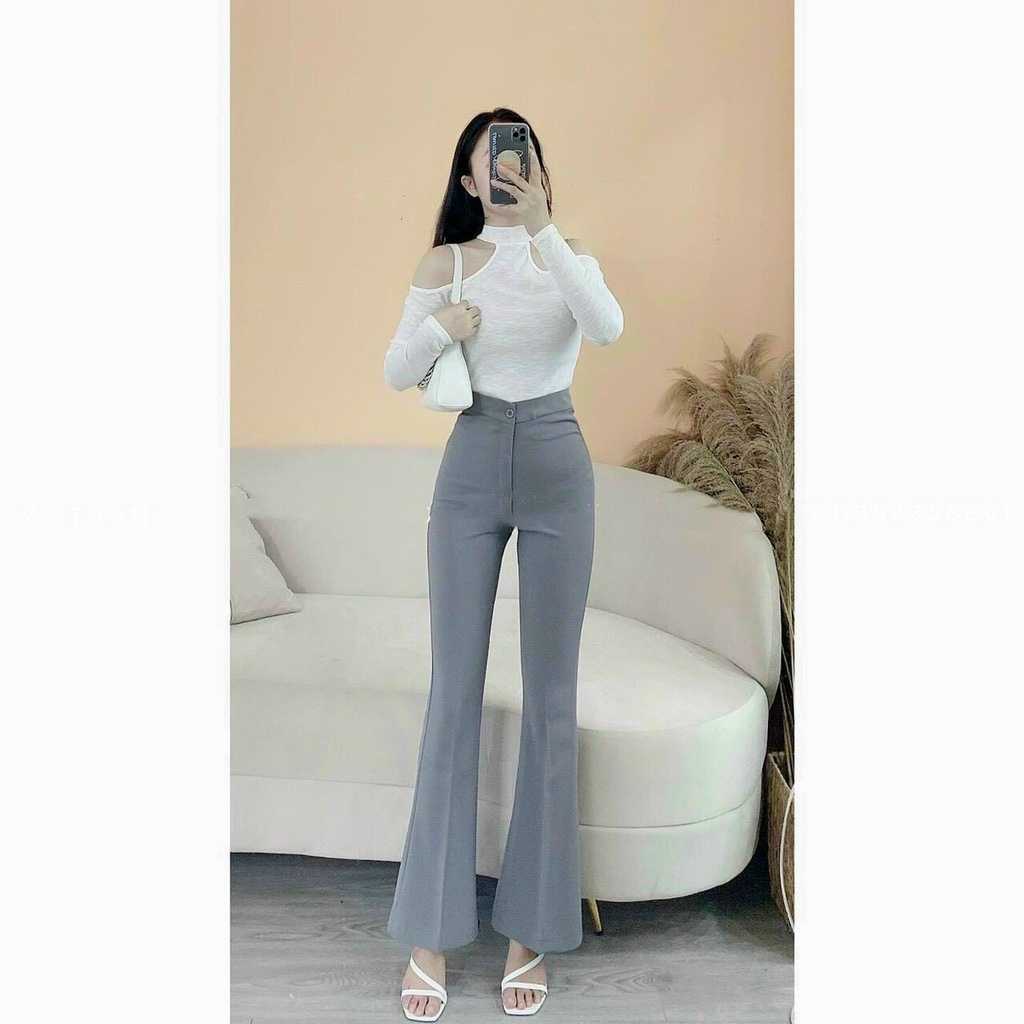 Quần Ống Loe Cạp Cao  Hách Dáng Tôn Vòng 3 Chất Vải Tuyết Mưa Siêu Đẹp Massec House GG2207