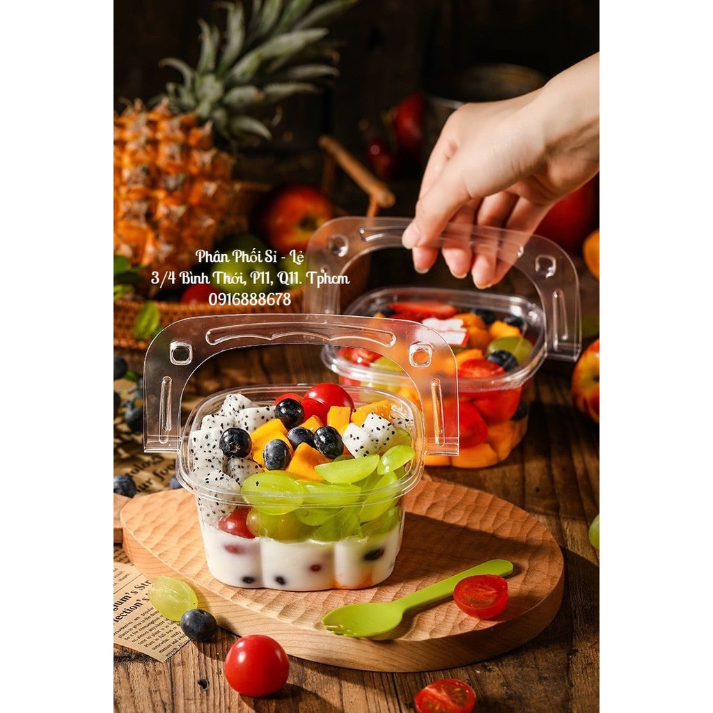 Hộp Nhựa Hình Giỏ Hoa Quai Xách Đựng Bánh Tiramisu, Cheesecake, Trái Cây, Chè vv...