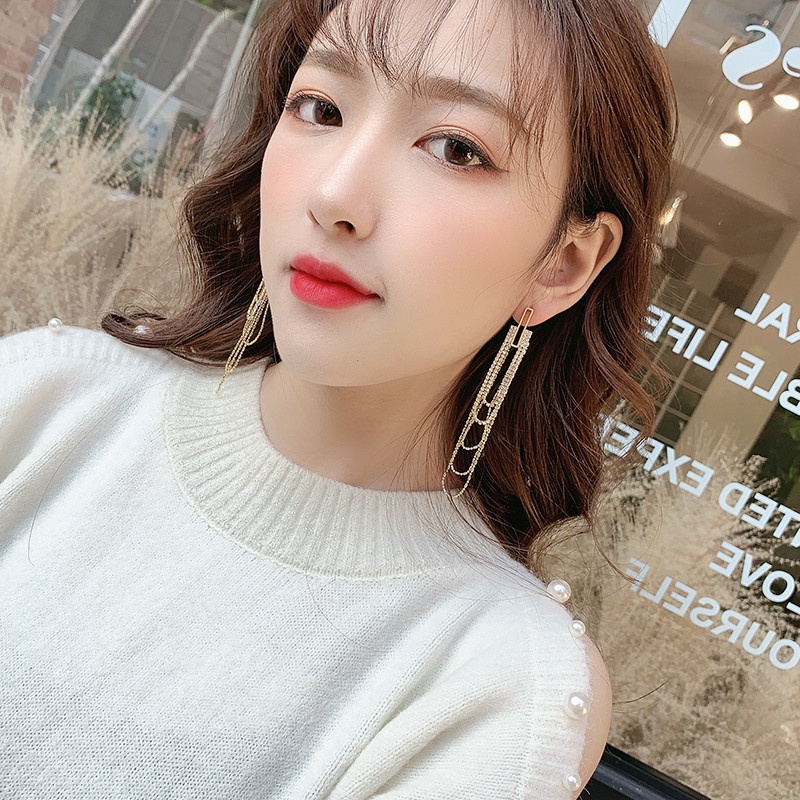 Bông Tai Mạ Bạc 925 Hình Chữ U Dáng Dài Thời Trang