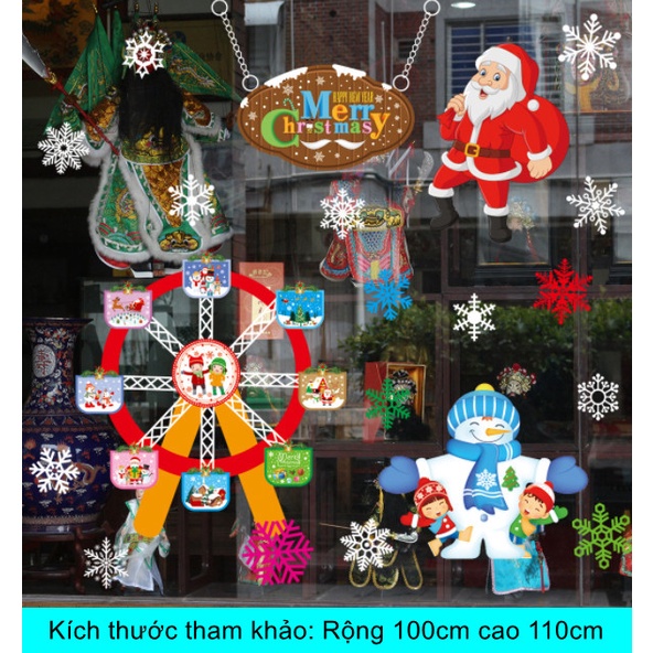Decal dán tường Noel Hít Tĩnh Điện không Dơ Kính - Các bé vui chơi cùng người tuyết với Đu quay