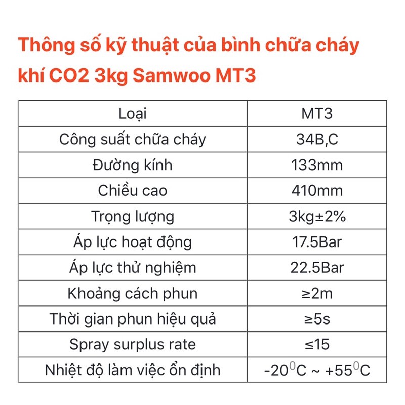 Bình Cứu Hoả💥 Bình chữa cháy khí CO2 3kg Samwoo