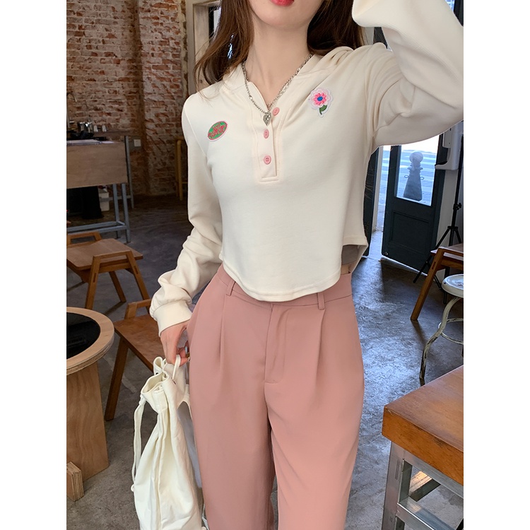 Áo Hoodie Croptop Tay Dài Thời Trang Mùa Thu Mới Cho Nữ