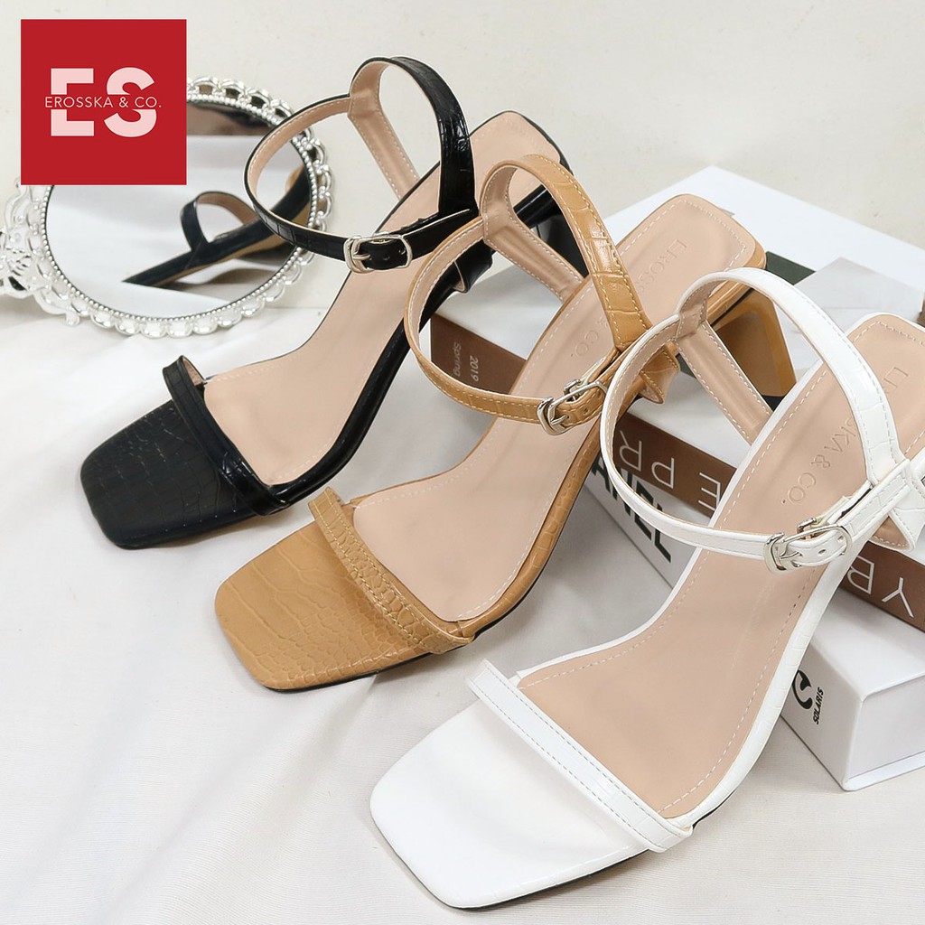 Giày sandal cao gót Erosska mũi vuông cao 5cm màu trắng - EB025