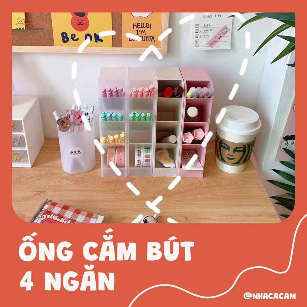 Ống Cắm Bút 4 Ngăn, Trang Trí, Tiện Lợi, Đựng Bút Để Bàn Đa Năng - Nhà Cá Cam