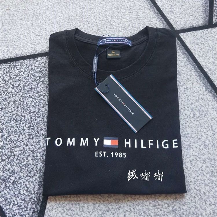 Áo Thun Cotton Ngắn Tay Cổ Tròn Dáng Rộng In Logo Tommy HiIfiger Cá Tính Cho Nam Nữ / S-5XL