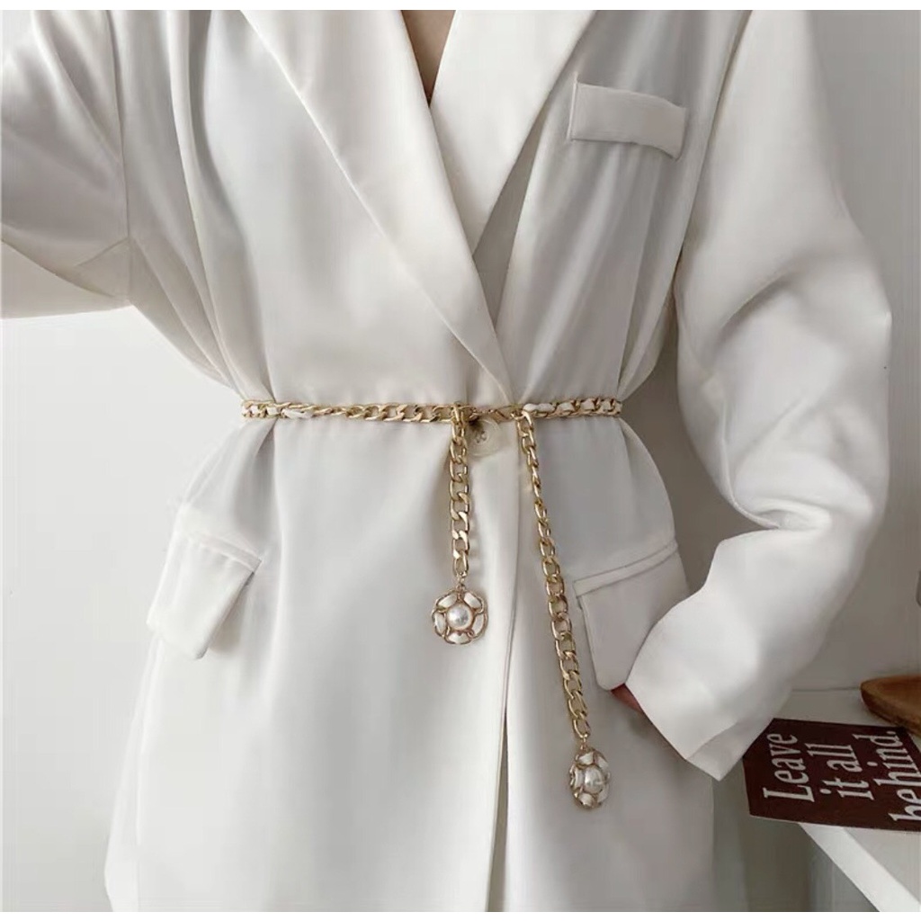 Đai váy belt xích phối da hoa ngọc trai hàng cao cấp loại 1