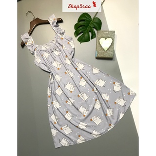 Váy lanh - Đầm ngủ mặc nhà lanh (tole) SHOP5SAO hai dây siêu xinh (52-68kg)