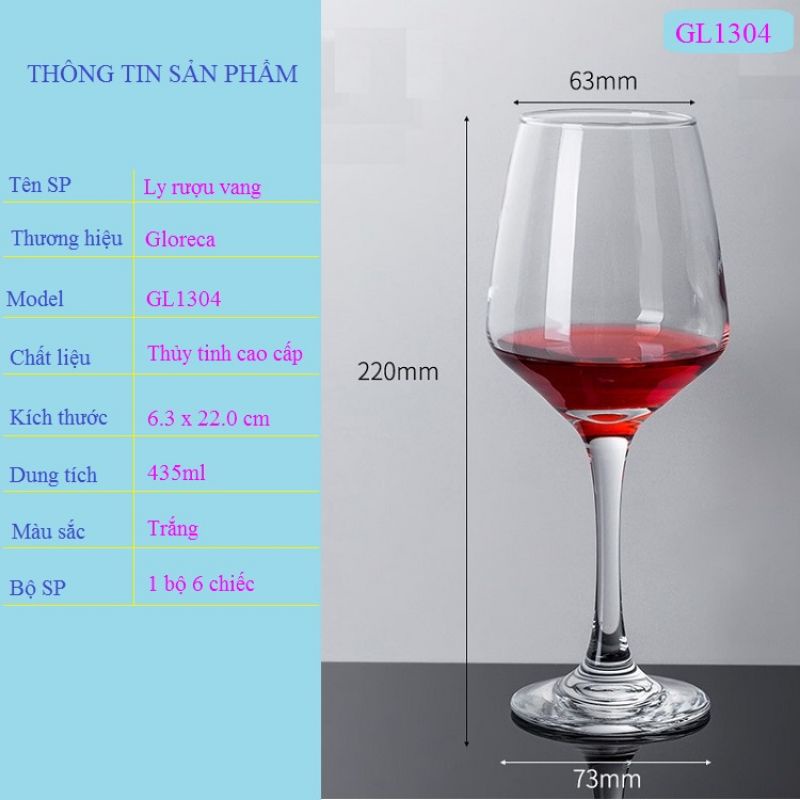 Set 6 ly uống rượu vang thủy tinh cao cấp 435ml