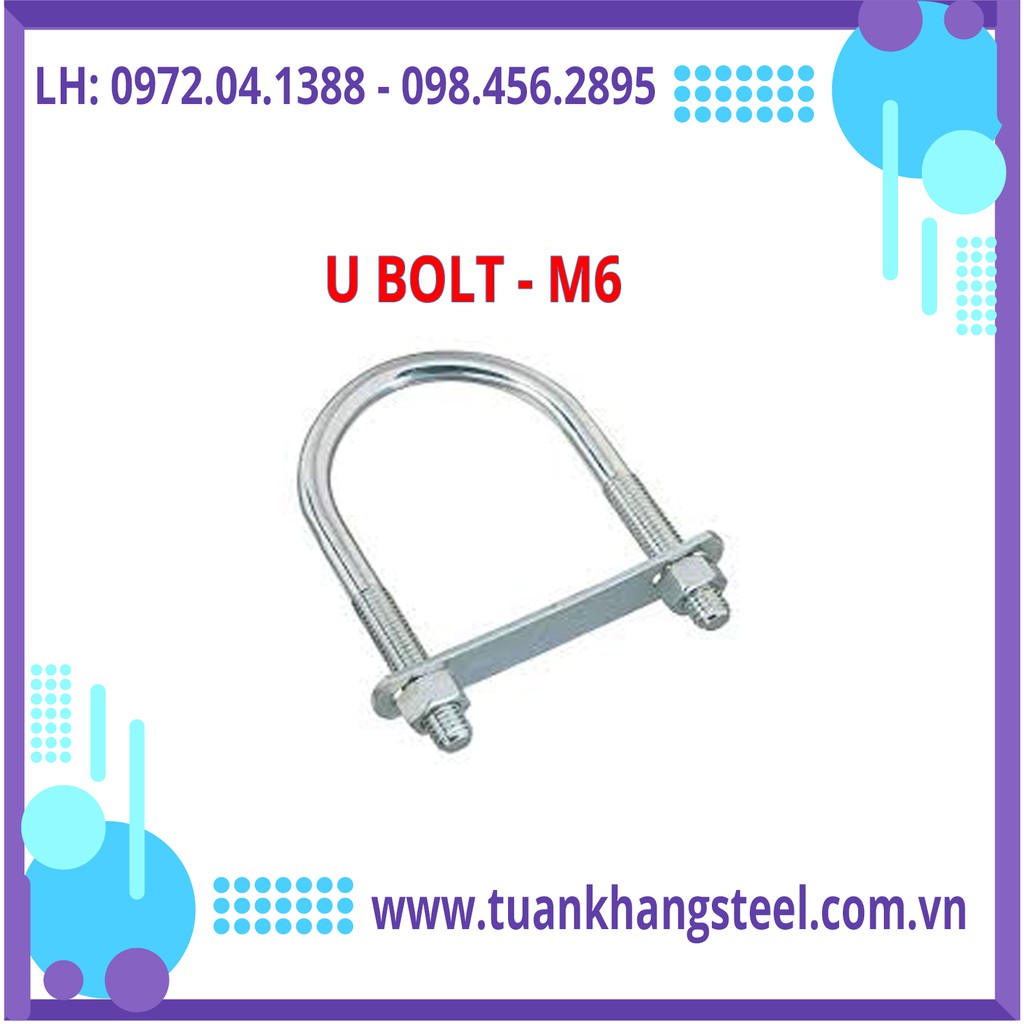 Bu lông chữ U  mạ kẽm M6