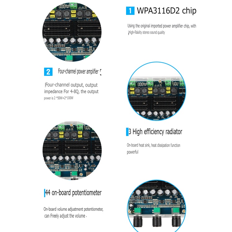 Mạch khuếch đại âm thanh 4 kênh 2*50W + 2*100W bluetooth 5.0 chất lượng cao Digital Audio Amplifier A10266