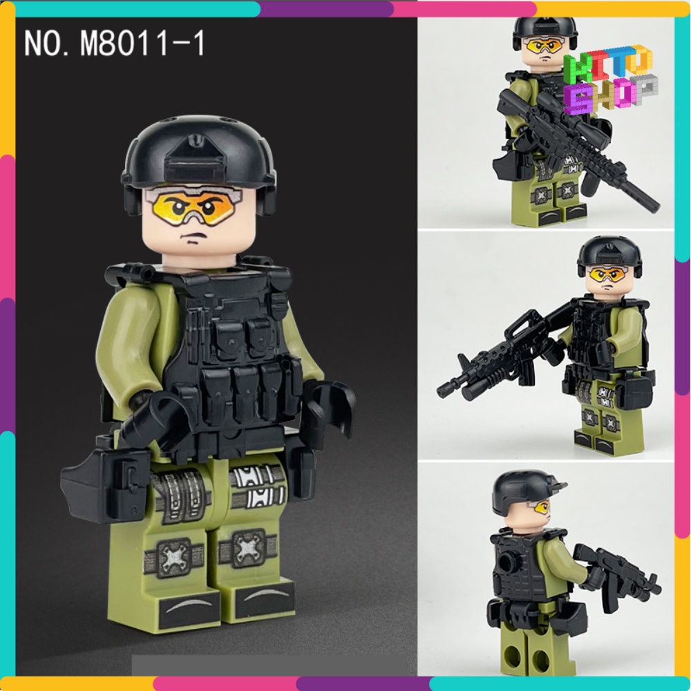 Đồ Chơi Xếp Hình Lắp Ráp Minifigures Quân Đội Cảnh Sát Swat Combo 12 Lính Có Giáp Trang Bị Và Chó Nghiệp Vụ M8011