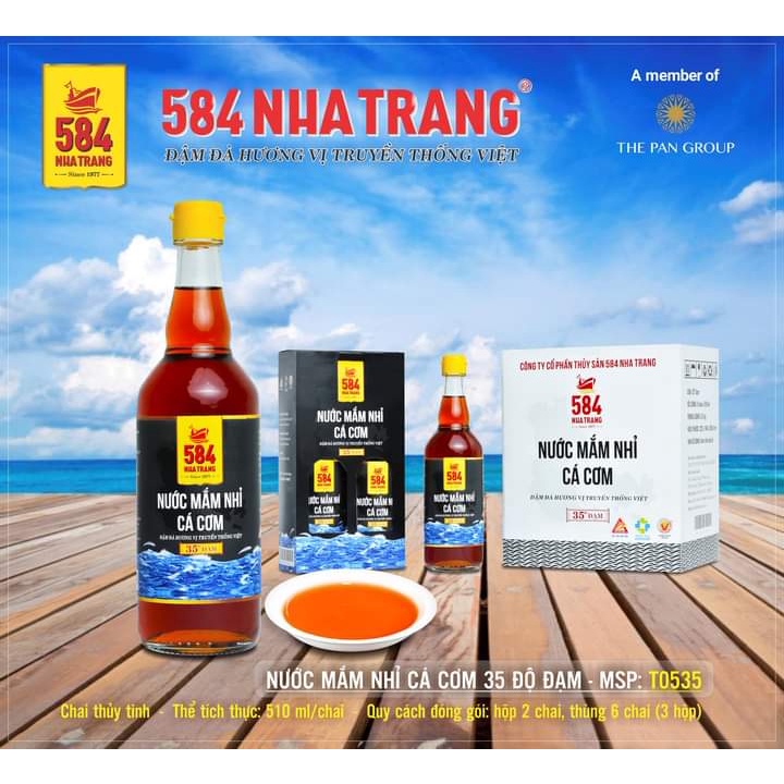 Hộp 2 chai Nước mắm Nhỉ Cá cơm - 584 Nha Trang - 35 độ đạm - Chai thủy tinh 500ml, Date luôn mới