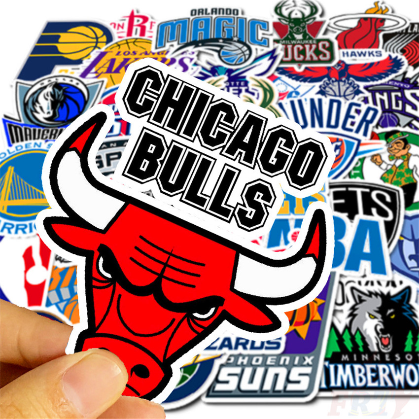 Bộ 32 miếng hình dán trang trí họa tiết logo đội bóng rổ NBA đẹp mắt