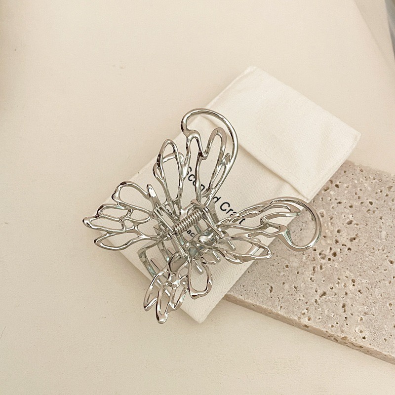 Kẹp Tóc Hình Bướm Bằng Kim Loại Màu Bạc Phong Cách Hàn Quốc Cho Nữ