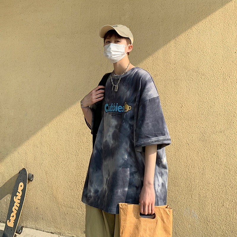 Áo thun tay ngắn dáng rộng in họa tiết nhuộm màu độc đáo thời trang mùa hè cho cặp đôi