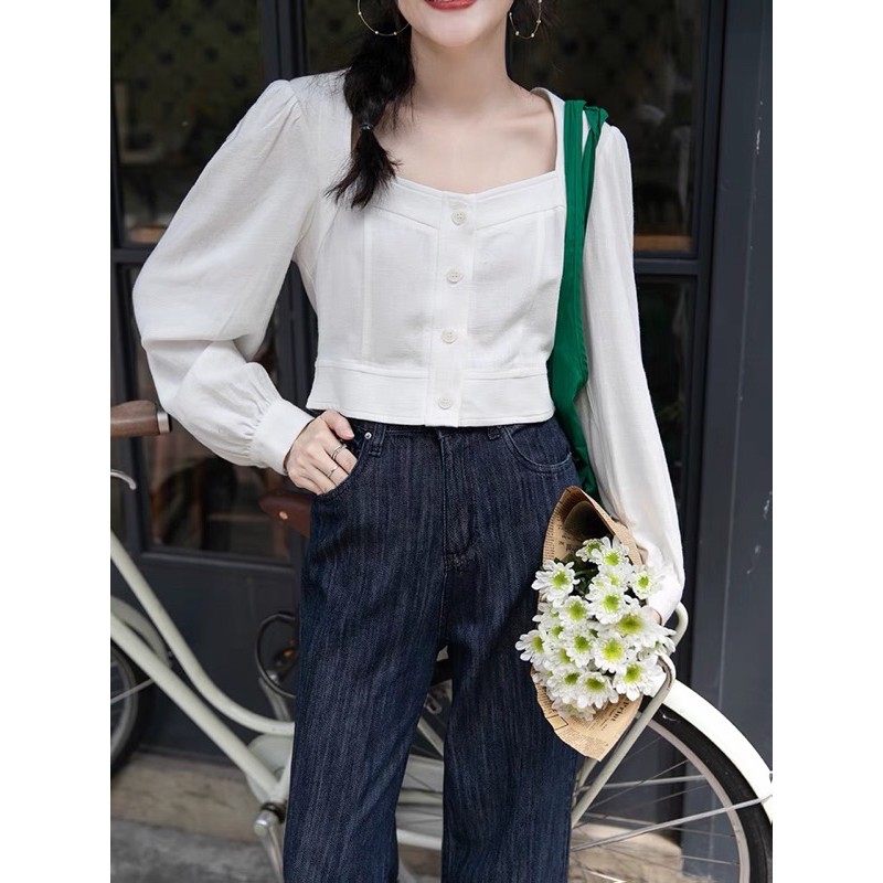 pass thanh lý áo kiểu cổ vuông blouse trẻ trung Hàn Quốc