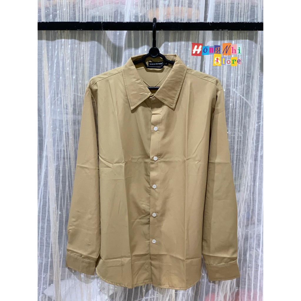 SƠ MI TRƠN DÁNG RỘNG BASIC UNISEX TAY DÀI MÀU TAN - MM | BigBuy360 - bigbuy360.vn