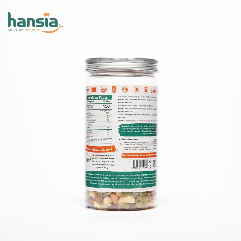 Hạt Trái Cây Sấy Mix Nuts&amp;Fruits Organic HANSIA Thơm Ngon Bổ Sung Dinh Dưỡng Có Thể Thay Thế Bữa Ăn Nhẹ 300g-500g