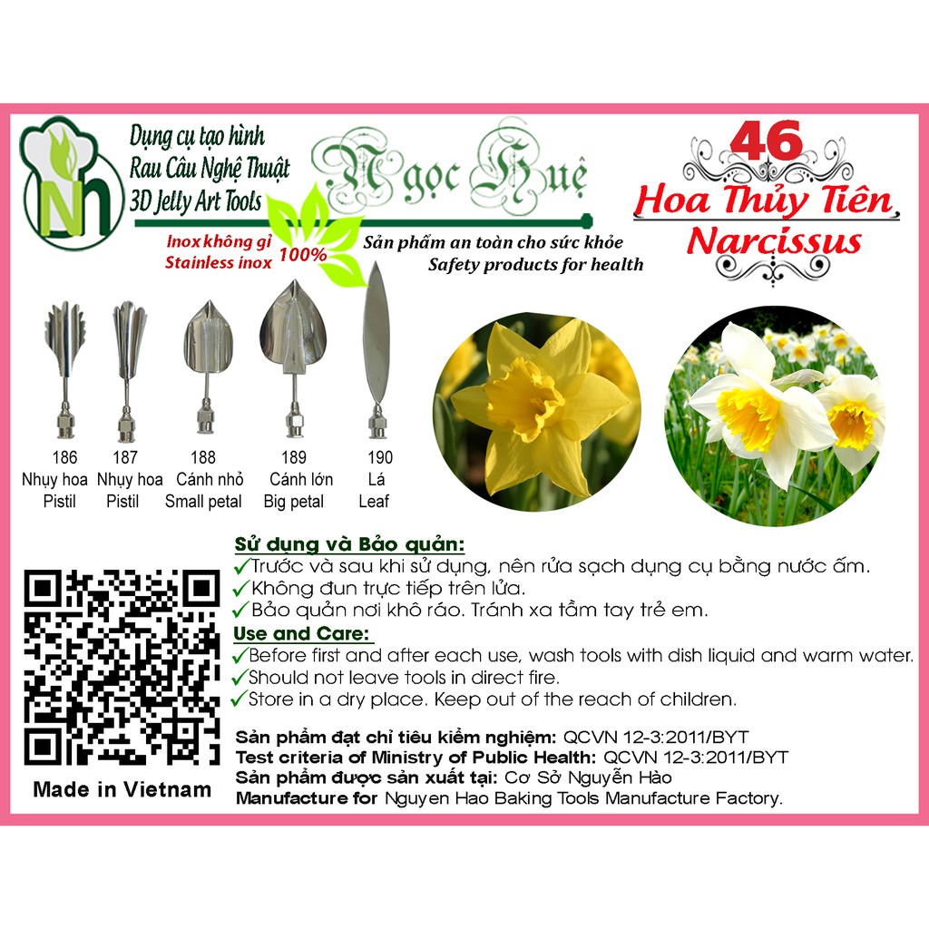 Dụng cụ làm thạch rau câu 3D Ngọc Huệ (bộ 5 kim số 46 - hoa thủy tiên)