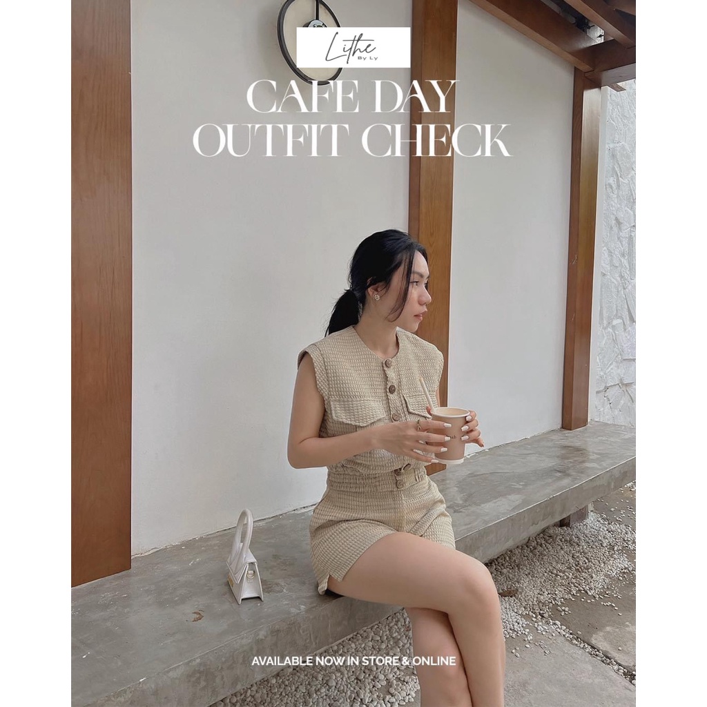 Set áo ghile + quần short vải tweed tiểu thư