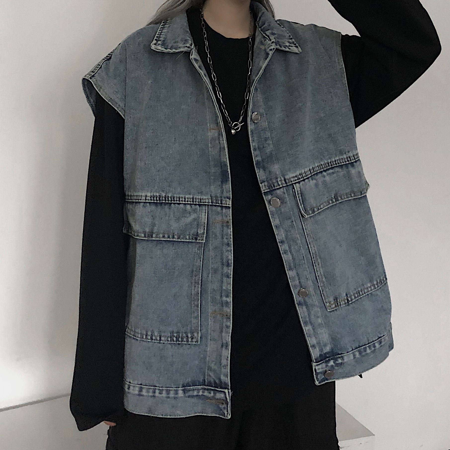 Áo Khoác Denim Không Tay Dáng Rộng Phối Túi Cá Tính Dành Cho Nam Và Nữ 22838 | BigBuy360 - bigbuy360.vn