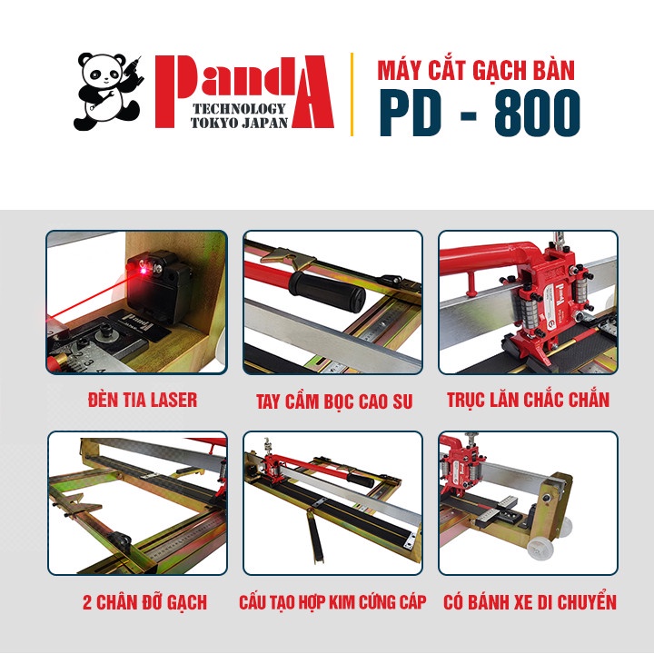 Máy cắt gạch bàn đẩy tay PANDA PD800 có vịt nhỏ dầu khung sắt 29 bi trượt không dùng điện