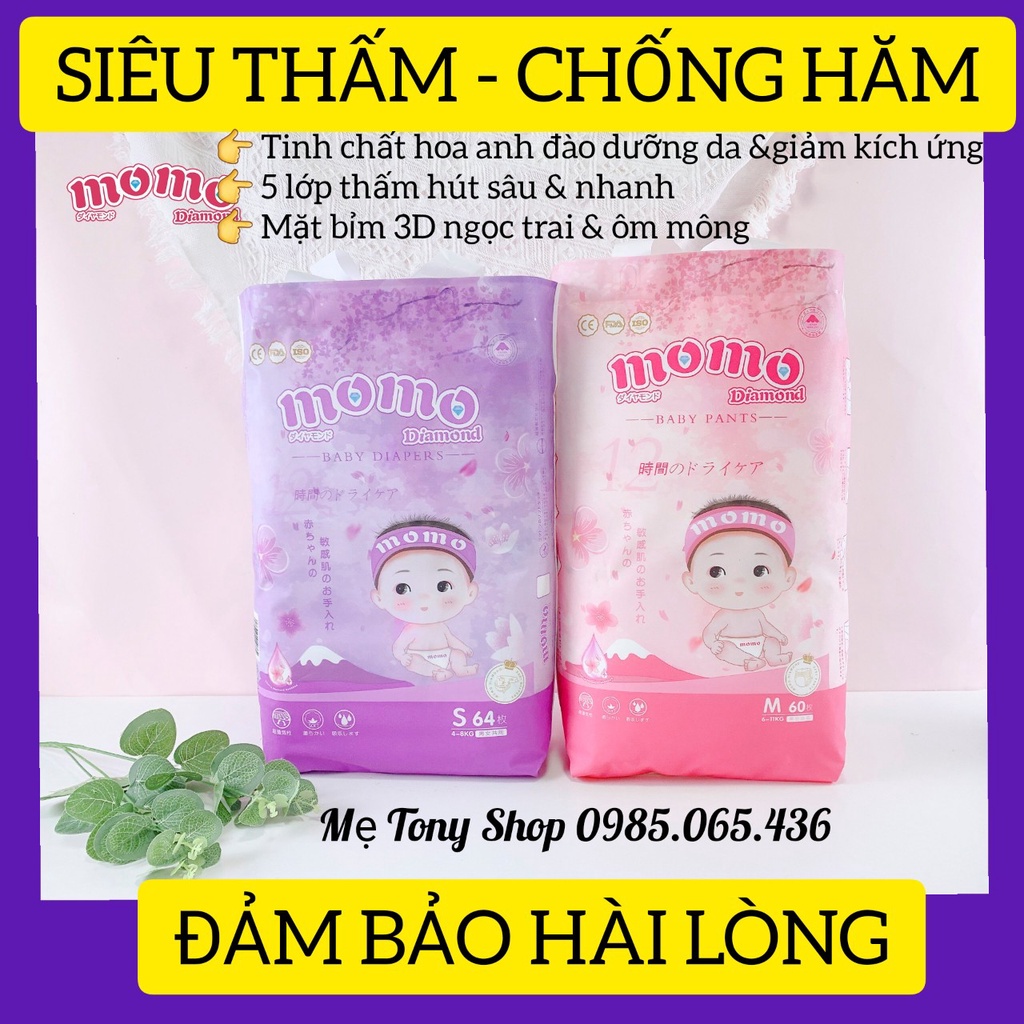 [Tinh Chất Hoa Anh Đào] Combo 2 Bịch Bỉm Tã Dán/Quần MOMO DIAMOND Cao Cấp S128,M124,L108,XL100,XXL96,XXXL92