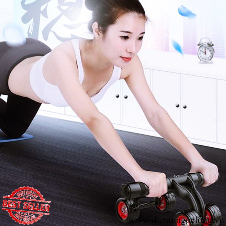 Bánh Xe Tập Bụng 4 Bánh Max Sport Tặng Kèm Thảm Quỳ Gối