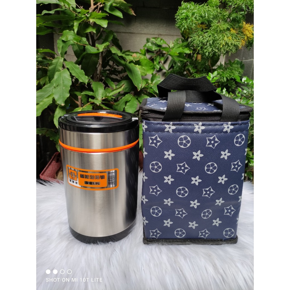 Combo hộp cơm inox 1900ml + túi Da Hàn Quốc giữ nhiệt - cao 23cm x rộng 13cm