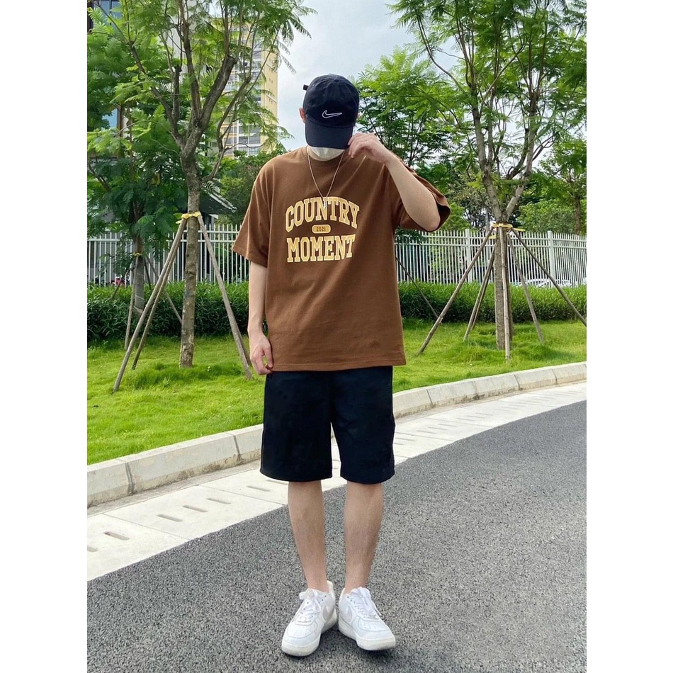 Áo Thun Tay Lỡ Nam Nữ Country Momment Unisex Áo Phông Form Rộng Màu Nâu Vải Cotton Mềm Mịn Thoáng Mát