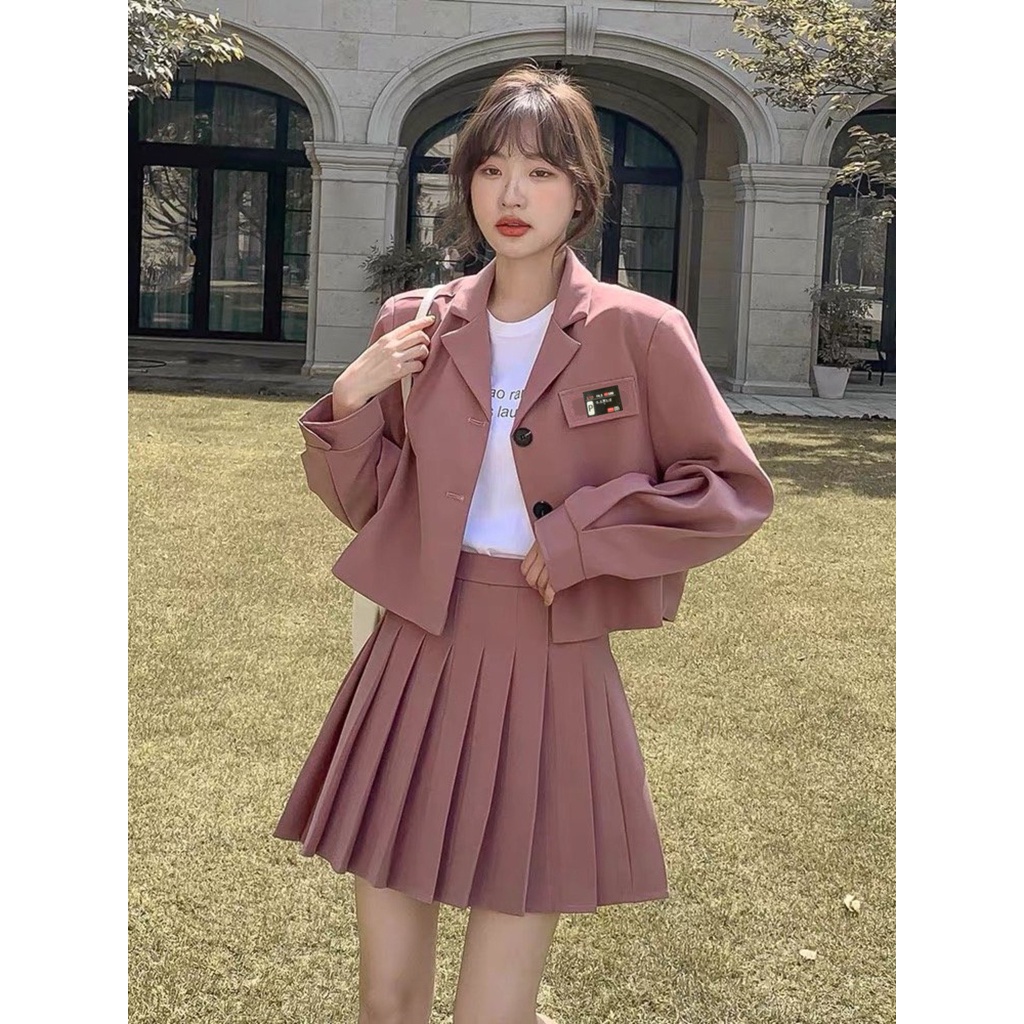 Set áo vest blazer kèm chân váy xếp ly HB thiết kế thanh lịch đủ size S086