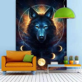 Thảm treo trang trí nội thất in họa tiết chó sói độc đáo