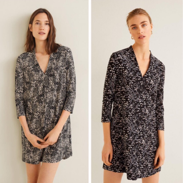 Đầm MNGO suông cổ V tay lỡ xuất dư (2 màu)