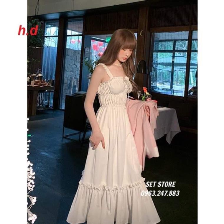 [Quà tặng viên kẹo]Váy nữ trắng hai dây xếp ly,đầm babydoll 2 dây body kiểu dáng Hàn Quốc < 53kg | BigBuy360 - bigbuy360.vn