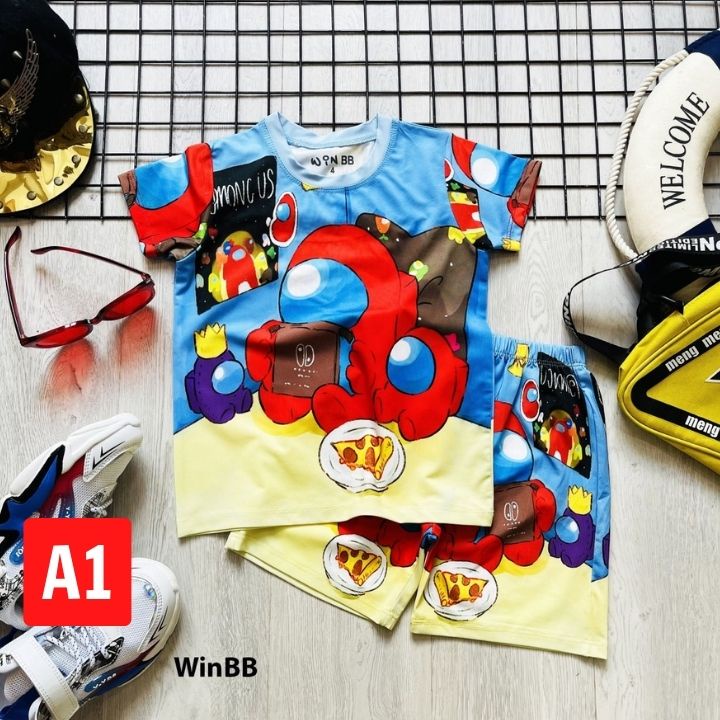 Set đồ đồ bộ bé trai hình Among Us từ 10-55kg - Vải thun lạnh - Tomchuakids