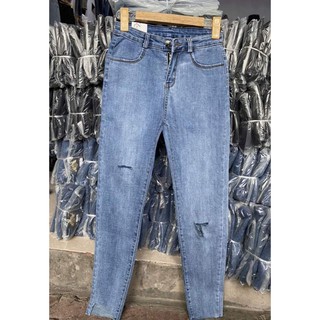 Quần bò nữ rách cạp cao-999
