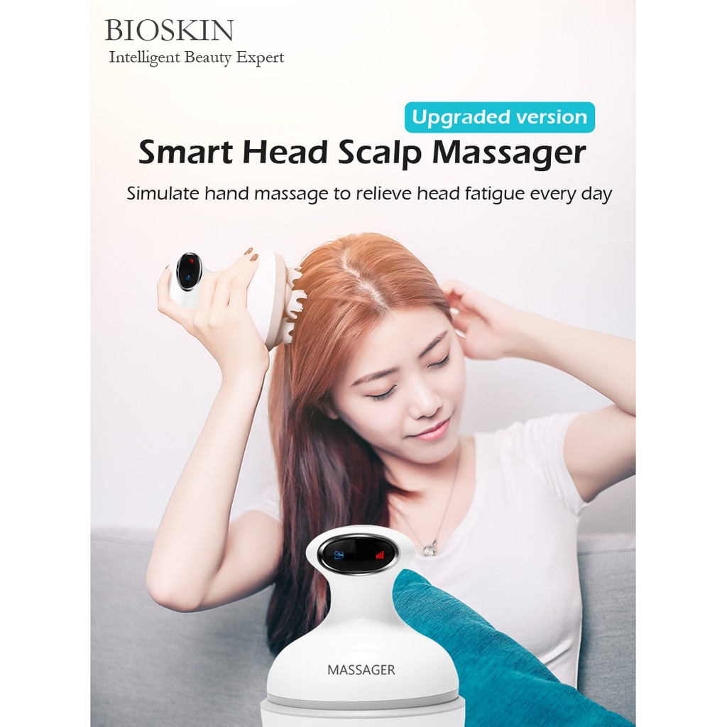 BIOSKIN Smart Head Scalp Massager USB Charging Wireless Head Electric Massage Device Stress Relax Body Back Massager Kneading Vibrating for Prevent Hair Loss