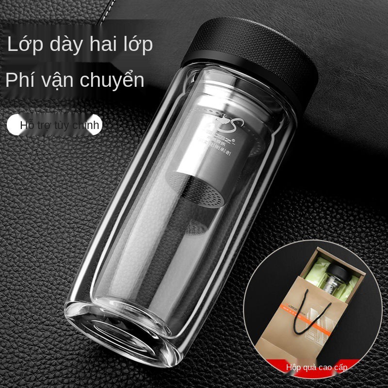 Chén thủy tinh hai lớp pha lê quý phái dày dặn chống đóng cặn ly nước cách nhiệt cho nam và nữ doanh nhân tách