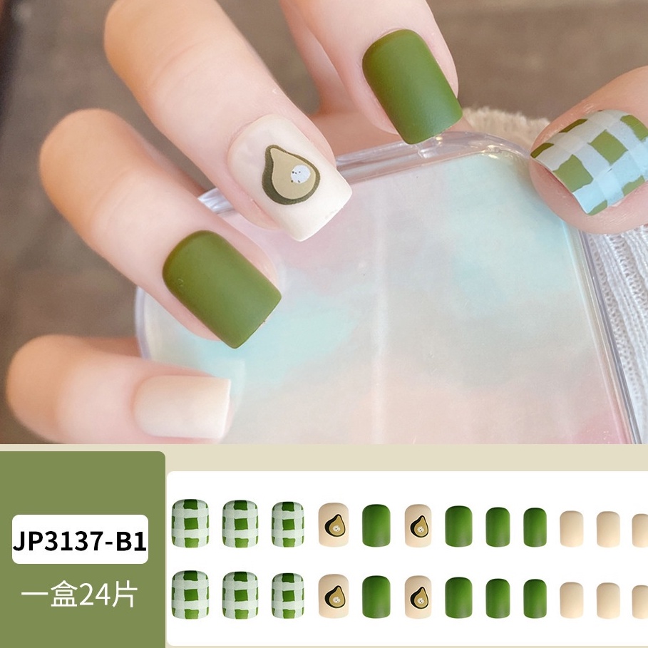 Móng tay giả thiết kế quả bơ giá rẻ đẹp màu xanh có hộp Nail box đẹp MINIGIRL MG06