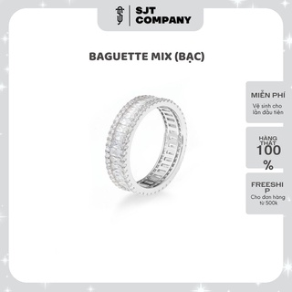 Nhẫn unisex bạc 925 sjt baguette mix đá tròn bản nữ xinh tươi