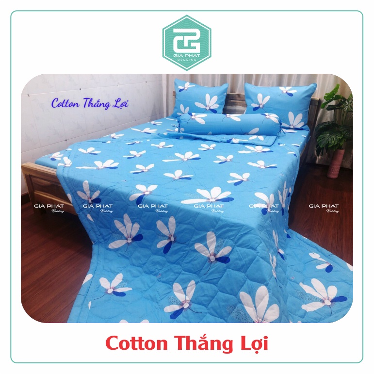 Bộ ga gối Thắng Lợi {4 món}100% Cotton chuẩn logo họa tiết Bông 4 Cánh