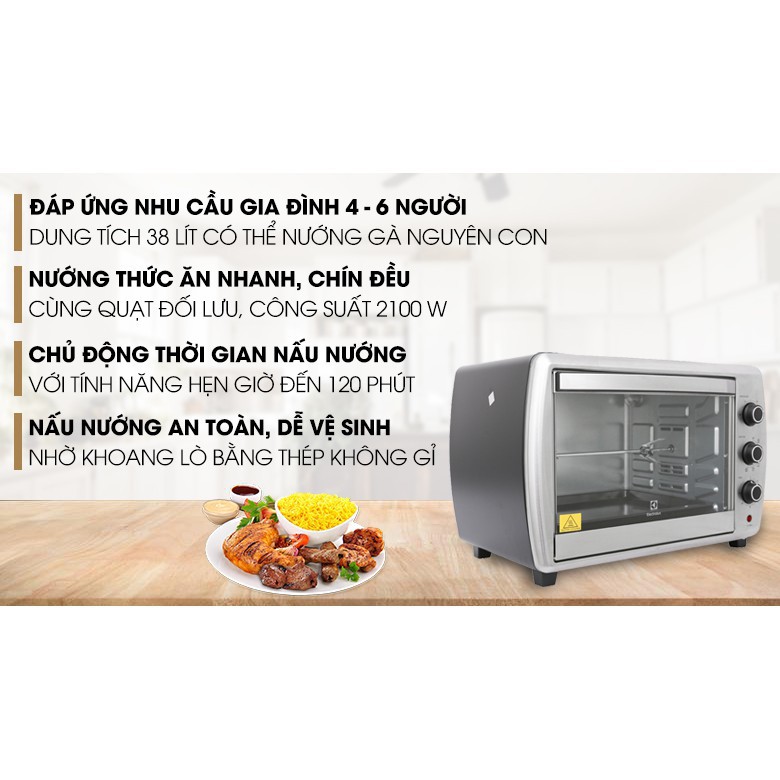 Lò nướng để bàn Electrolux EOT38MXC 38 lít