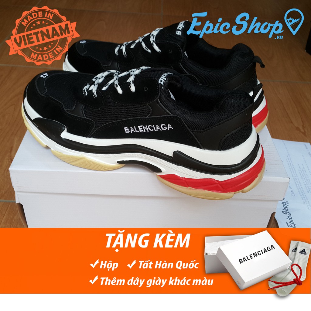 Giày triple S đen đỏ (ảnh thật, fullbox)