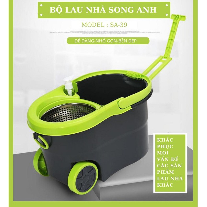 Chổi Lau Nhà 360 Độ Song Anh Tặng Kèm 2 Bông Lau Bình Chứa Nước Lau Sàn- Hàng Loại 1