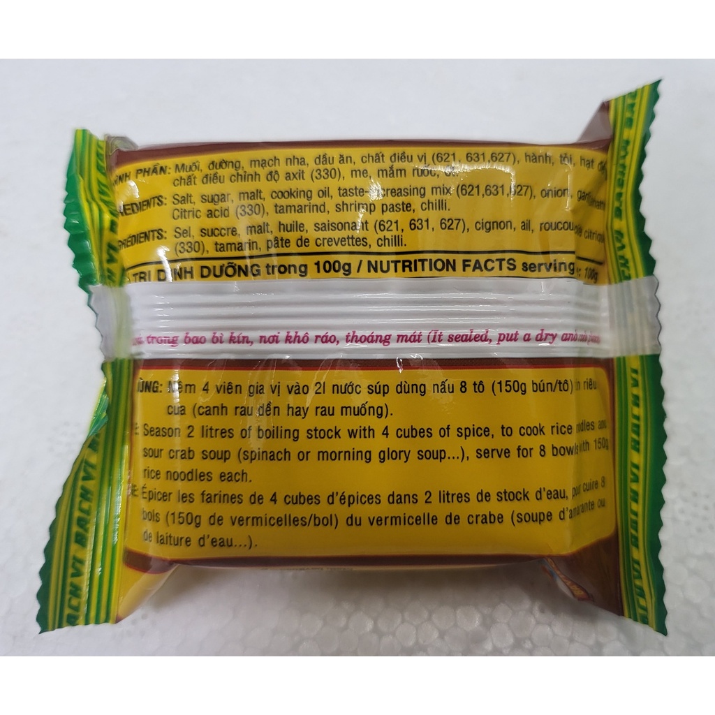 (Gói 75g – BÚN RIÊU CUA) VIÊN GIA VỊ NẤU ĂN [VN] BAVIFOOD Sour Crab Noodles Seasoning Cubes