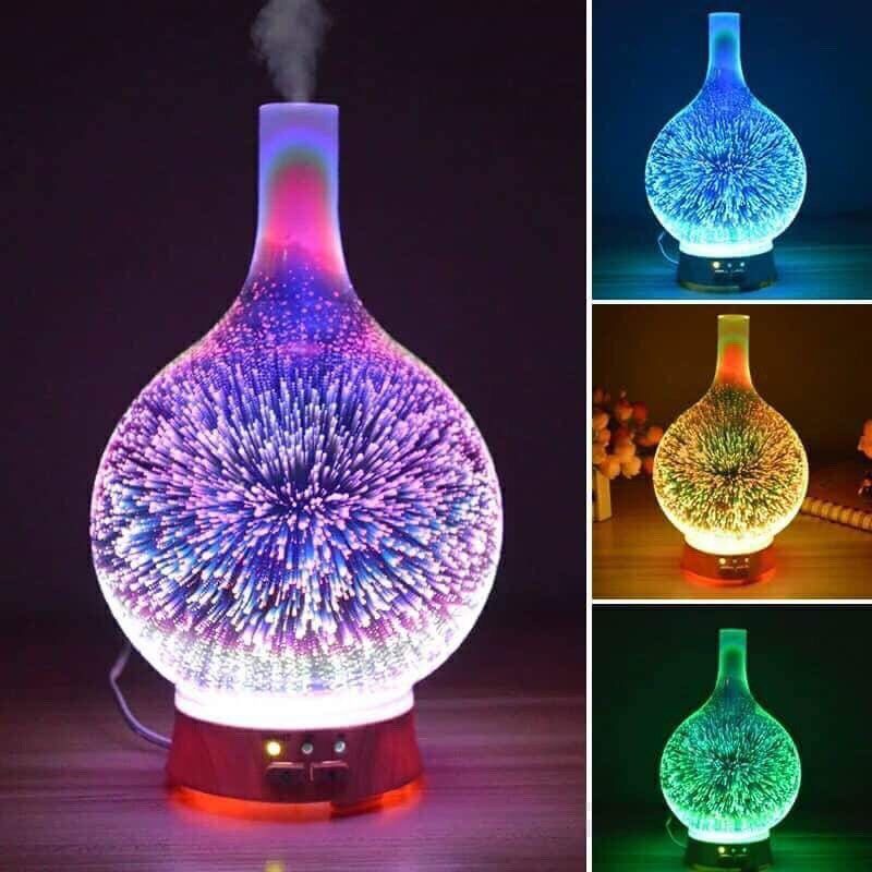 Máy Khuyết Tán Tinh Dầu Thủy Tinh Hiệu Ứng Ánh Sáng 3D cực đẹp 💥TẶNG ngay 01 lọ tinh dầu sả 10ml khi mua máy khuyết tán