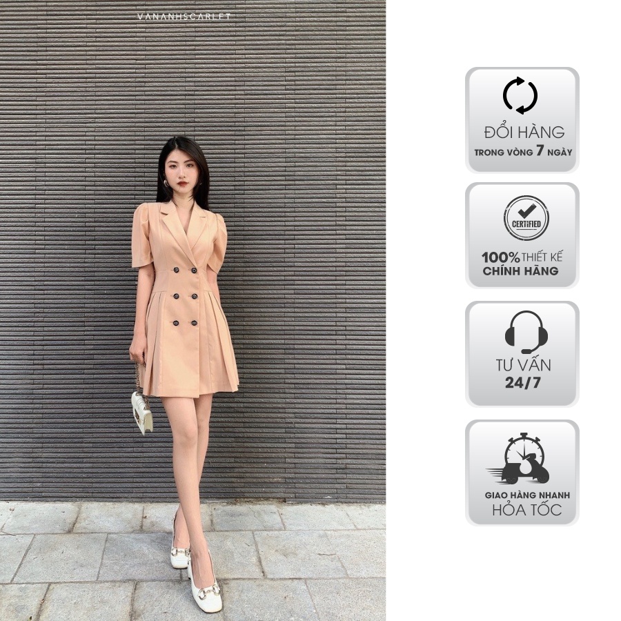 Váy vest VANANHSCARLET tay lửng hai hàng cúc V062S22