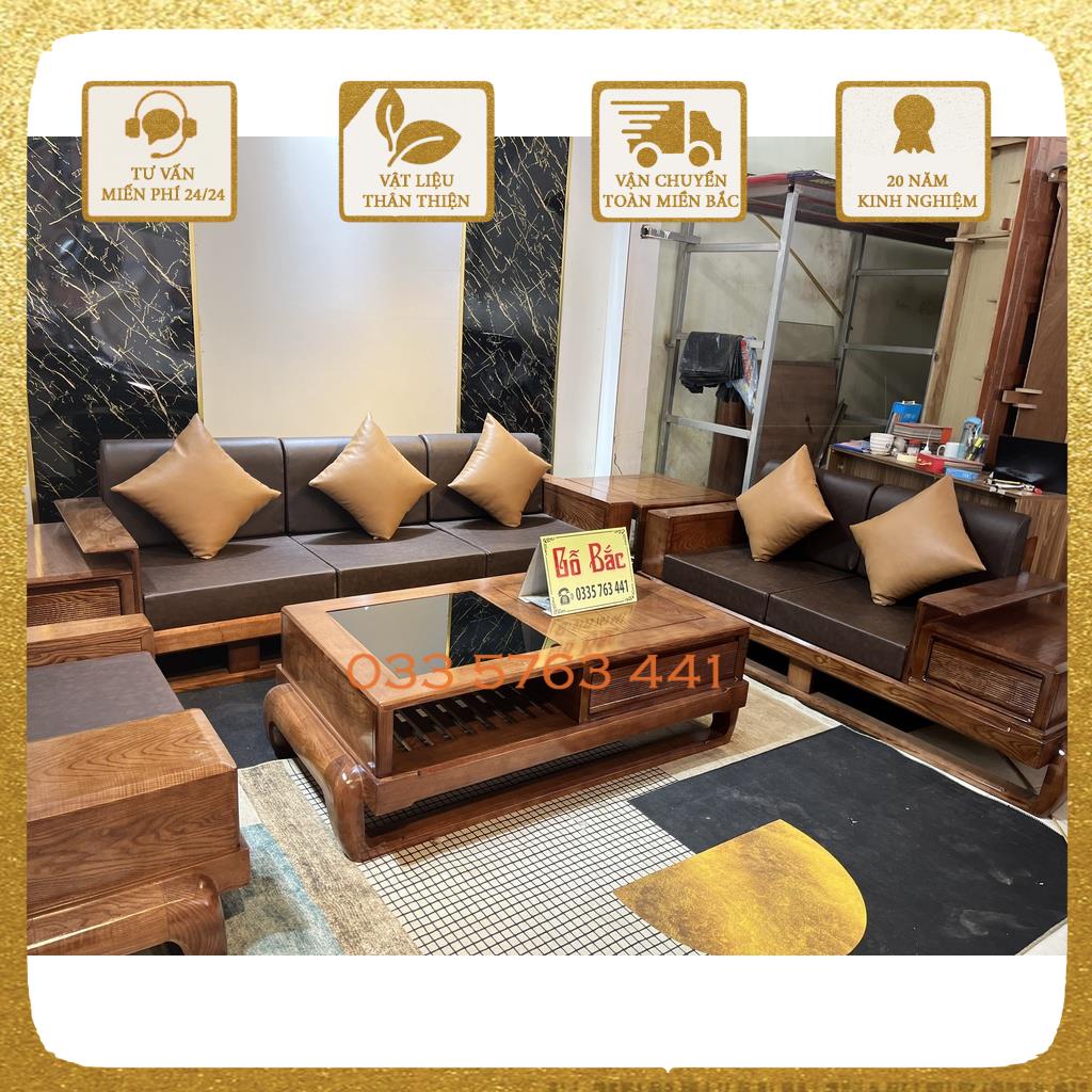 Bộ ghế sofa 2 văng gỗ sồi nga chân đùi gà hàng loại 1 - kích thước lớn gỗ siêu dày- hàng cao cấp