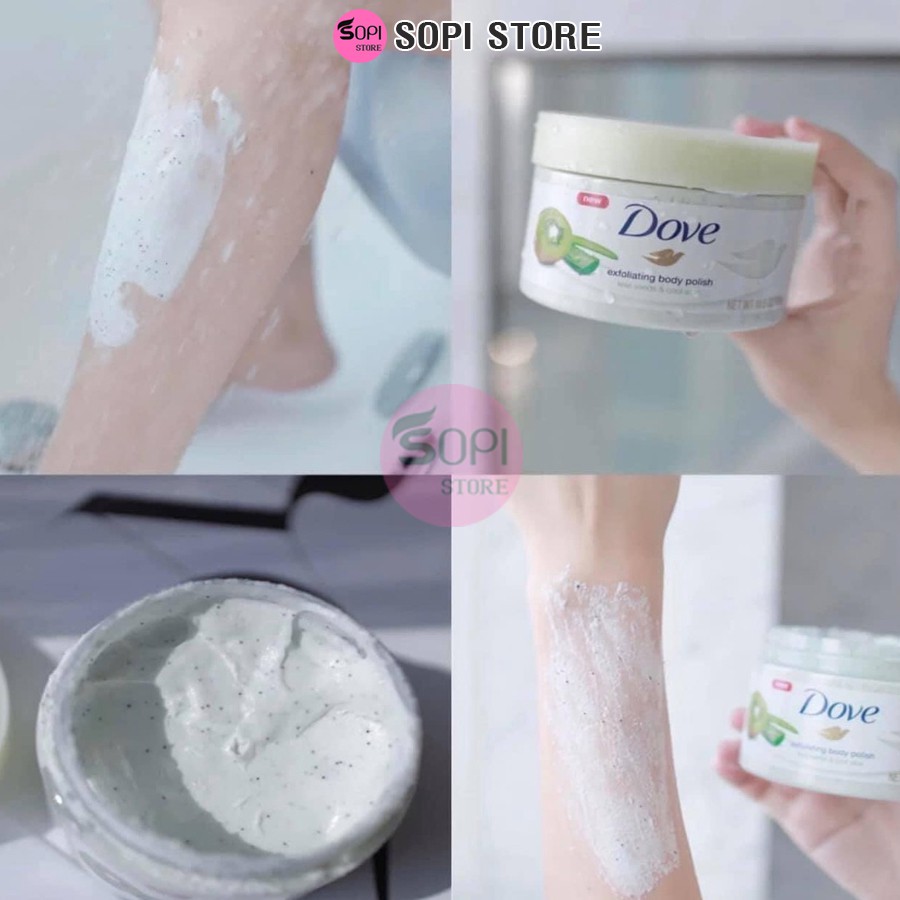 Tẩy da chết body DOVE exfoliating body polish hũ 50g chiết xuất từ thiên nhiên giúp da mịn màng - Sopi Store